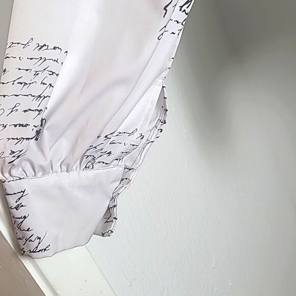 White Cardigan Longsleeve Blouse with Script Lettering, Button Accents, Size XL - Picture 7 of 13